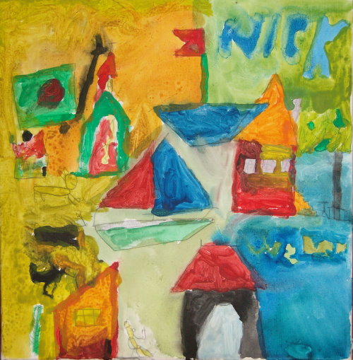 Nick,6Jahre,Tusche auf Leinwand,40x40,Hafen