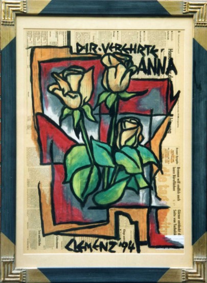 Pastell auf Zeitungspapier (Blumen 1)